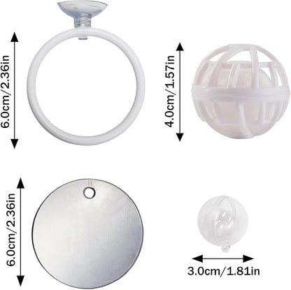 Beta Fish Aquariums Accessories, Betta Ring Enrichment Toys, 1 Fish Mirror with Floating Ball & 2 Exercise Training Ring Toys & 4 Nitrifying Balls for Fish Tank, Betta Tank, Betta Aquarium