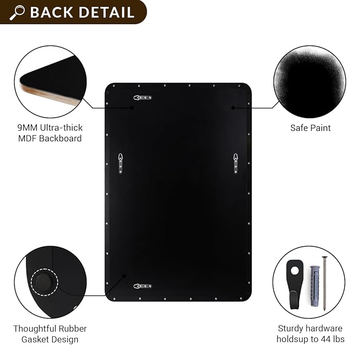 ANDY STAR Black Bathroom Mirror, 24”x40” Rounded Corner Rectangle Mirror
