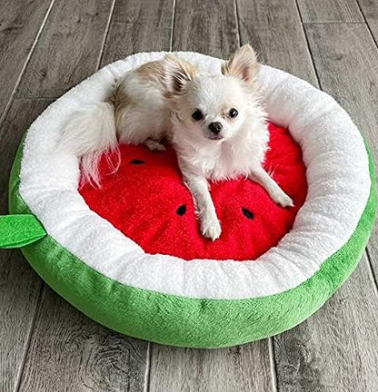 TONBO Soft Plush Small Cute and Cozy Watermelon Dog Cat Bed, Washer and Dryer Friendly (Watermelon)