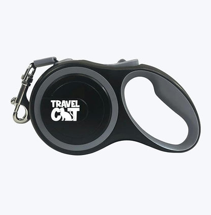 Travel Cat Retractable Expandable Leash - Black 10 Ft Long Strong Tape, Release/Lock Button and Anti-Slip Handle for Small to Large Cats - Light Pet Leash for Walking, Training