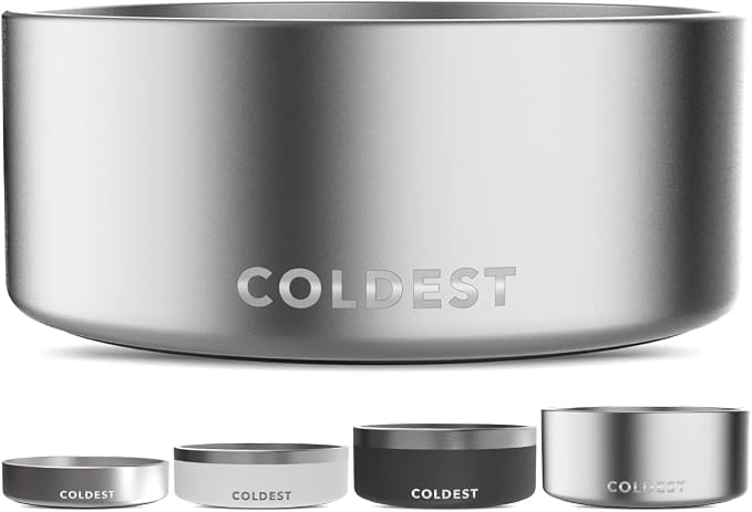 Coldest Dog Bowl - Anti Rust Metal, Non Slip, 3 Layers Insulated Stainless Steel Dog Bowls - Spill Proof & Heavy Duty - Water Bowl for Dogs, Cats, Dish Washer Safe (100 oz,Polished Stainless Steel)