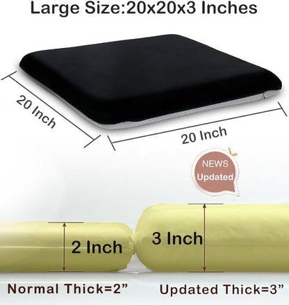Sigmat Recliner Cushion for Elderly with Memory Foam 20x20x3 Inches Large Square Seat Cushion for Recliner Chair, Floor Pillow, Truck Seat Cushion Black-Grey