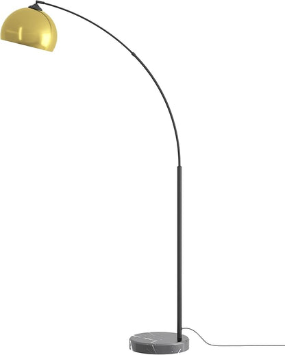 GETINLIGHT Inlight 66" Modern Antique Brass Arc Floor Lamp with Inner Gold Metal Shade and Black Marble Base, Bulb Not Included, IN-0806-1-AG