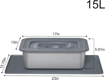 15L/3.96 Gal Large Dog Water Bowl No Spill Stainless Steel | Pet Water Bowl for Messy Drinkers, Anti-Slip XXL Silicone Mat, Floating Disk & Dual Filtration