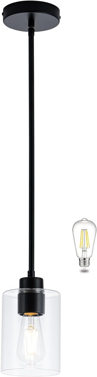 MAYNA 1-Pack Black Mini Pendant Light, Industrial Small Hanging Lamp with Bulb, Adjustable Rods Ceiling Fixture for Kitchen Sink, Hallway, Entryway