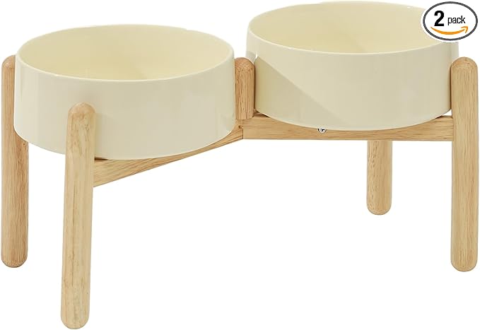 Havniva Elevated Dog Bowls Ceramic Dog Bowls with Stand, Dog Food Bowl | 8.3” Raised Dog Bowls with Non-Slip Wood Stand, Dog Food and Water Bowl Set, Double Dog Feeding Bowls for Large Dogs