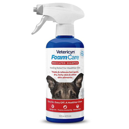Vetericyn FoamCare Medicated Dog Shampoo - Instant Foaming, Spray-On Hypoallergenic Shampoo, Medicated Formula for Sensitive Skin, Safe for Dogs and Cats. 16 Ounce