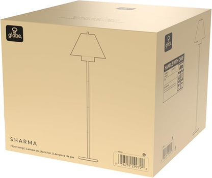 GLOBE Electric 61000170 62" Floor Lamp, Matte Black, White Fabric Double Shade, On/Off Rotary Switch on Socket, 5-Foot Black Cord, 1-Light, 60W E26/Medium Base Bulb