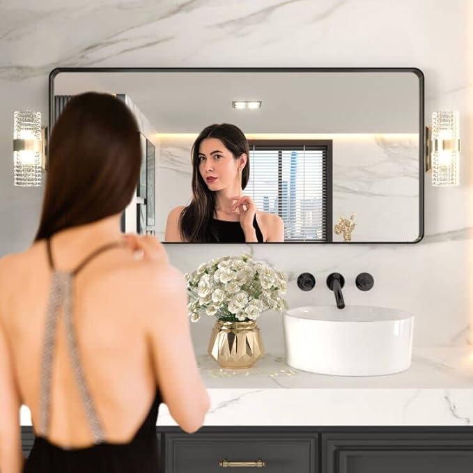 LOAAO 60X28 Inch Black Metal Framed Bathroom Mirror