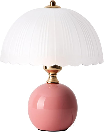Ceramic Table lamp, Modern Bedside Lamps Pink Mid Century Vintage Desk Lamp Retro Glass Mushroom Traditional Lamp for Nightstand Living Room Bedroom Home Decor (S05PK-1PACK)