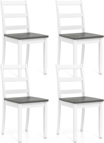 Giantex Dining Chairs, Wooden Armless Kitchen Chairs with Solid Rubber Wood Legs, Farmhouse Ladder Back Dining Chairs for Dining Room (4, White+Gray)
