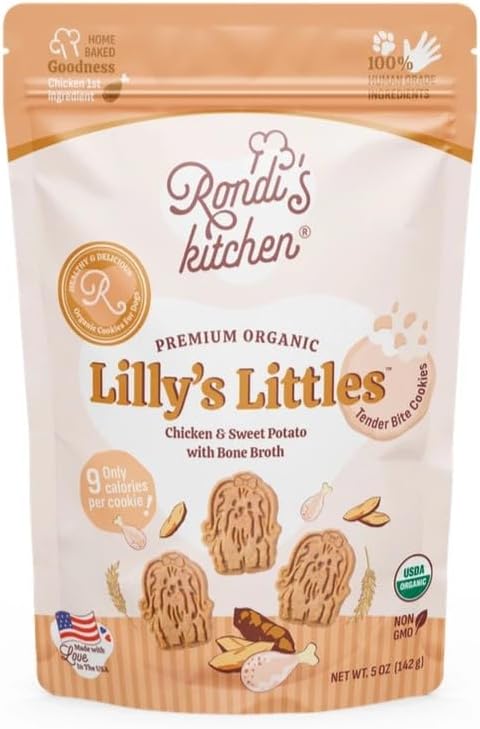 Rondi's Kitchen Lilly's Littles All-Natural & Organic Healthy Soft Dog Treats, Healthy Snacks for Small Dogs, Puppies, and Seniors, Tender Bite Cookies, Human Grade - Chicken & Sweet Potato