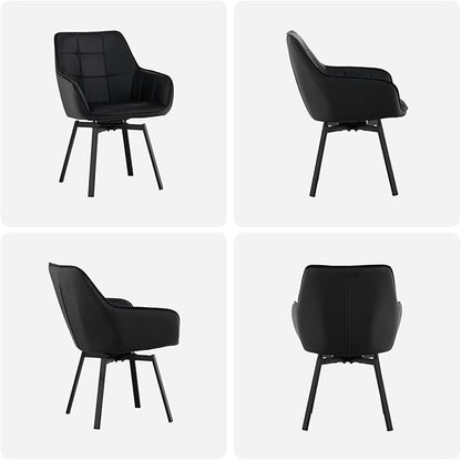 TUKAILAi Swivel Dining Chairs Set of 4, Faux Leather Upholstered Mid Century Accent Chairs with Metal Legs, Rotatable Armchairs for Home Kitchen Restaurant (Black)