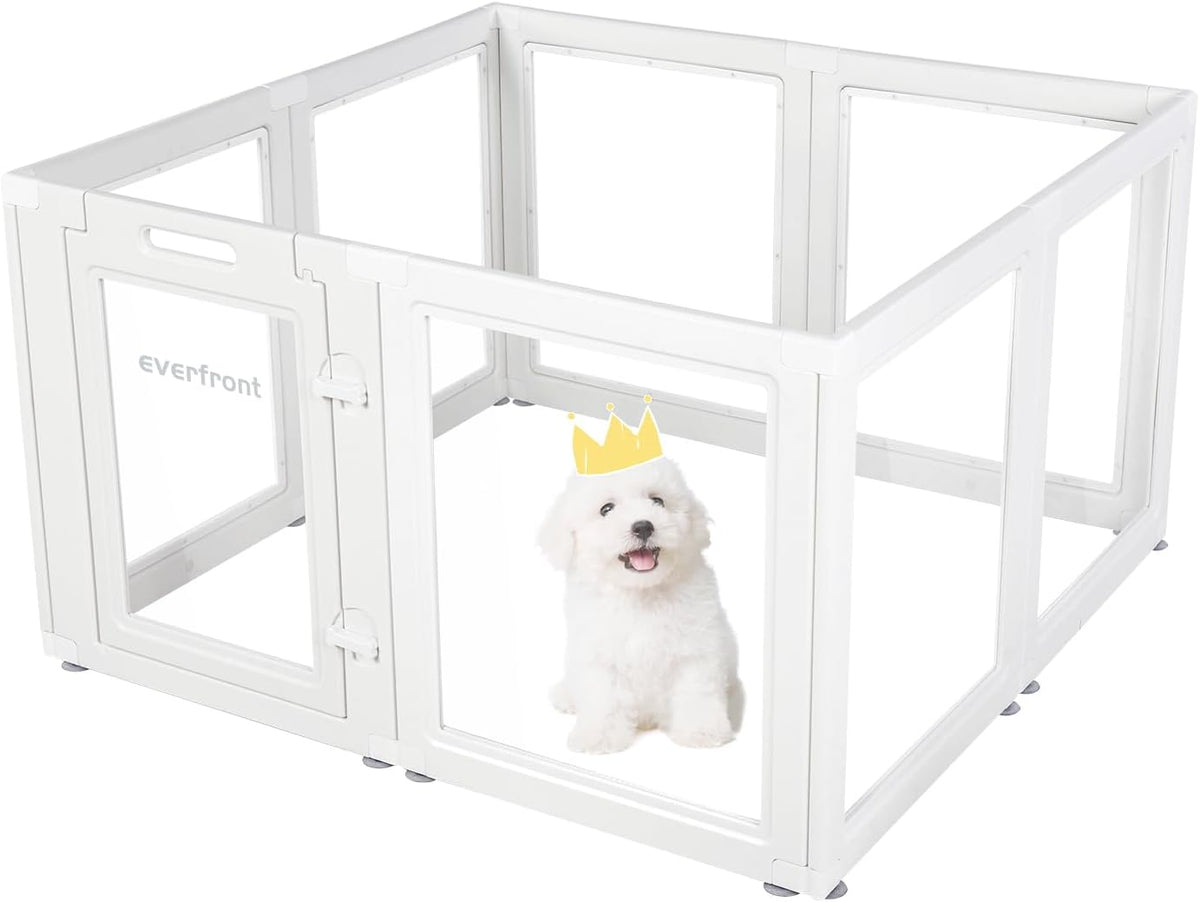 Clear Acrylic Plastic Dog Playpen - Clear Dog Play Pen - Easy Assemble Acrylic Dog Playpen - Puppy Playpen, Cat Playpen, Small Animal Playpen, Dog Play Pen Indoors (White, 23.6“ H, 8PCS)
