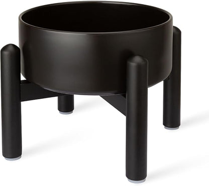 Raised Ceramic Dog Bowl Set with Stand, 2 Cups Elevated Dog Food Stand | 6.1'' Single Dog Food or Water Bowl Set, Non-Slip Dog Feeding Dishes for Small to Medium Breeds, 28.75 OZ, Black