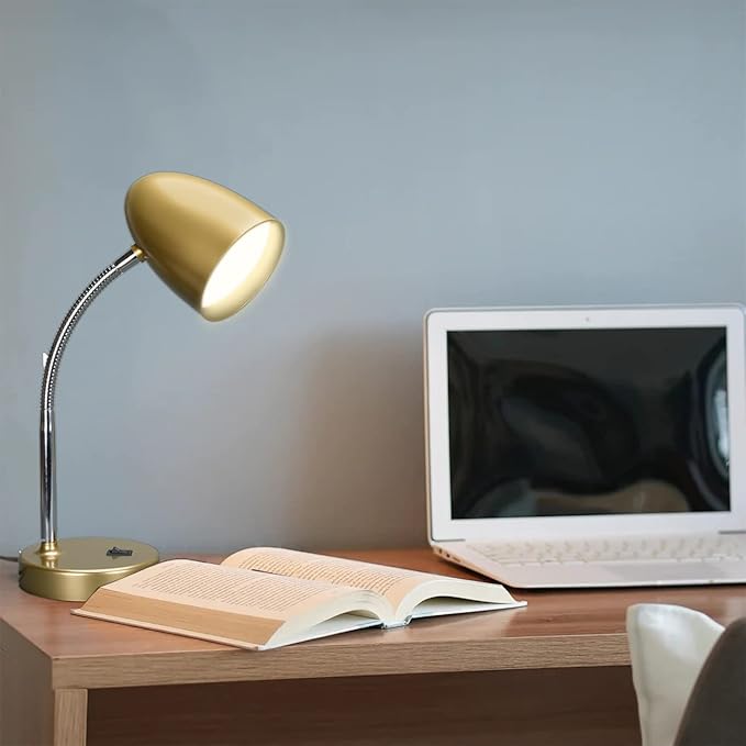 ENERGETIC SMARTER LIGHTING LED Desk Lamp, Flexible Gooseneck with Table lamp, 3.5W 240LM 4000K Cool White Study Lamps for Bedroom and Office, Eye Protection, ETL Listed,Gold