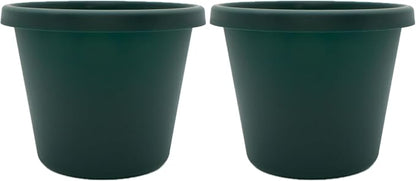 The HC Companies 16 Inch Round Prima Planter - Plastic Plant Pot with Rolled Rim for Indoor Outdoor Plants Flowers Herbs, Evergreen (Pack of 2)