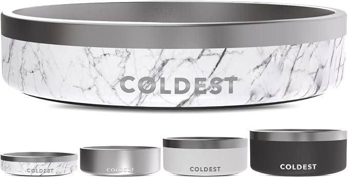 Coldest Dog Bowl - Anti Rust Metal, Non Slip, 3 Layers Insulated Stainless Steel Dog Bowls - Spill Proof & Heavy Duty - Water Bowl for Dogs, Cats & Pets, Dish Washer Safe (21 oz, Carrara Marble)