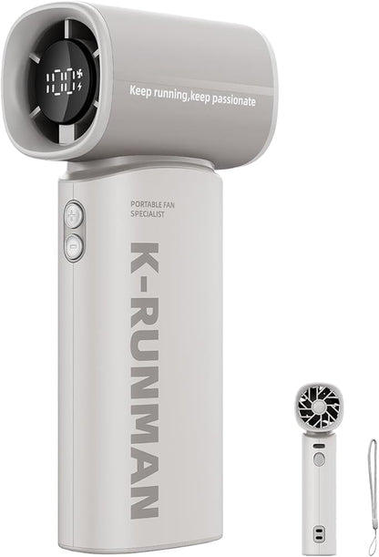 K-RUNMAN Portable Handheld Turbo Fan, 5 Gear Wind, Battery Operated, LED Display