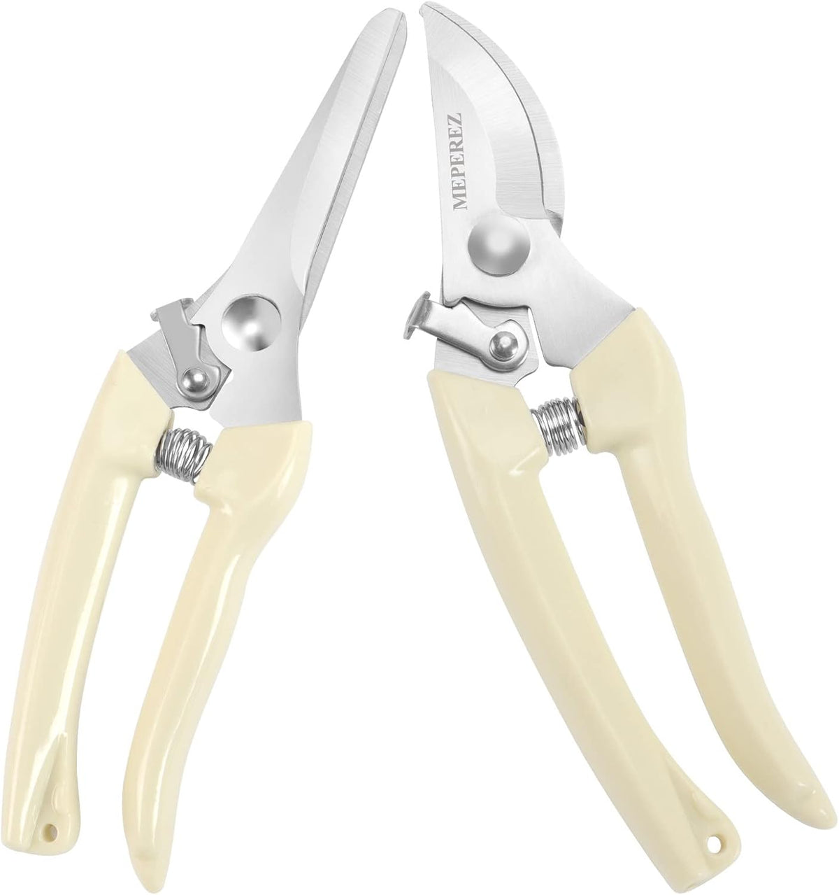 Premium garden shears, meperez pruning scissors gardening tools, pruners for flower, bushes, rose and fruit tree, use for florist, yard and orchard the plant clippers, sharp white steel anvil snips, 2