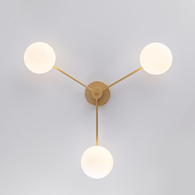 Semi Flush Mount Ceiling Light Fixture, Mid Century Modern 3-Light 22.5" Lighting Fixtures Ceiling, Matte Gold Ceiling Lights for Bedroom, Entryway, Hallway, Bathroom, Kitchen, Dining Room