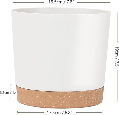 kubvici Indoor Plant Pots Planters 8 inch Plastic Planter with Hole & Saucer Flower Pots Modern Decorative for Outdoor Garden Home (White x 3 Pack)