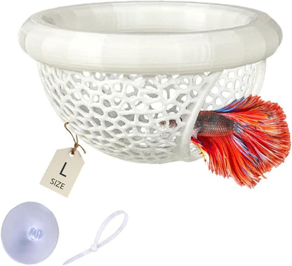 Floating Betta Hammock with Suction Cup, Shrimp Cave, Betta Fish Feeding Rings,3D Printed Aquarium Decor (White, Large)