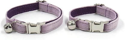Personalized Cat Collar with Bells,Velvet Customized Small Cat Collar with Name Tag,Pet Collar with Name Phone Number Engraved ID Tags for Boy and Girl Kitten Cats (Purple)