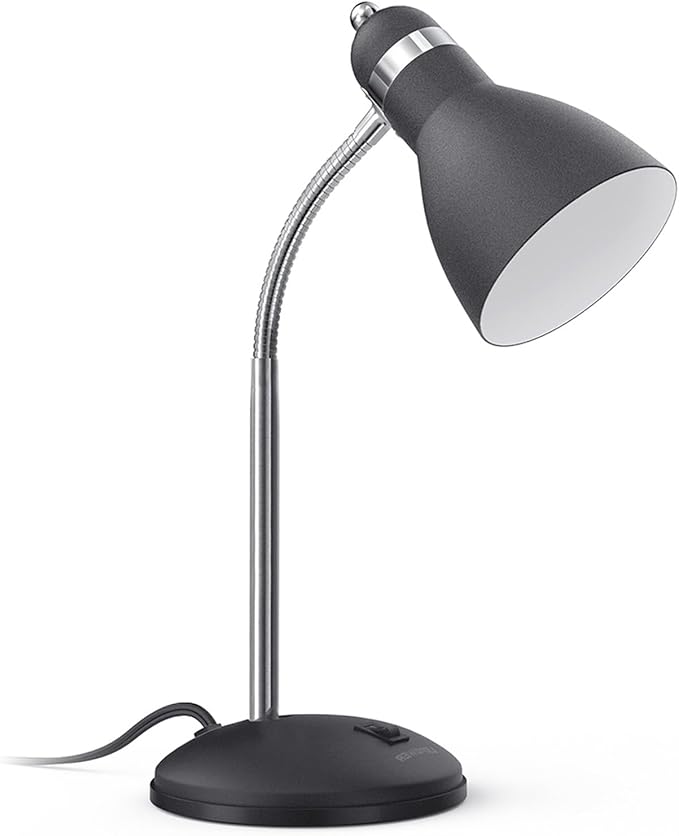LEPOWER Metal Desk Lamp, Eye-Caring Table Lamp, Study Lamps with Flexible Goose Neck for Bedroom, Home Office (Matte Black)