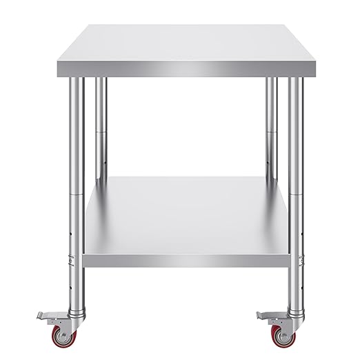 Vevor 30x36x34 Inch Stainless Steel Work Table 3-Stage Adjustable Shelf with 4 Wheels Heavy Duty Commercial Food Prep Worktable with Brake for Kitchen Prep Work : Everything Else
