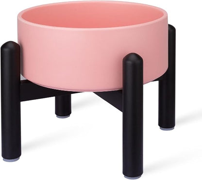 Raised Ceramic Dog Bowl Set with Stand, 2 Cups Elevated Dog Food Stand | 6.1'' Single Dog Food or Water Bowl Set, Non-Slip Dog Feeding Dishes for Small to Medium Breeds, 28.75 OZ, Pink