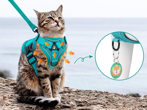 Cat Harness and Leash for Walking Soft Cat Harness Escape Proof, Adjustable Kitten Harness Cat Leash Reflective Strips Jacket, Breathable Cat Vest Harness Set for Kitten Easy to Wear Outdoor Walking