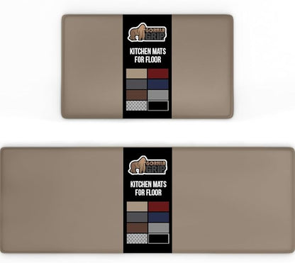 GORILLA GRIP 2 Pack Comfortable Cushioned Kitchen Mats for Floor, 17x29 + 17x59, Waterproof and Stain Resistant, 1/2 Inch Thick Soft Ergonomic Standing Desk Anti Fatigue Mat, Foam Supports Feet, Beige
