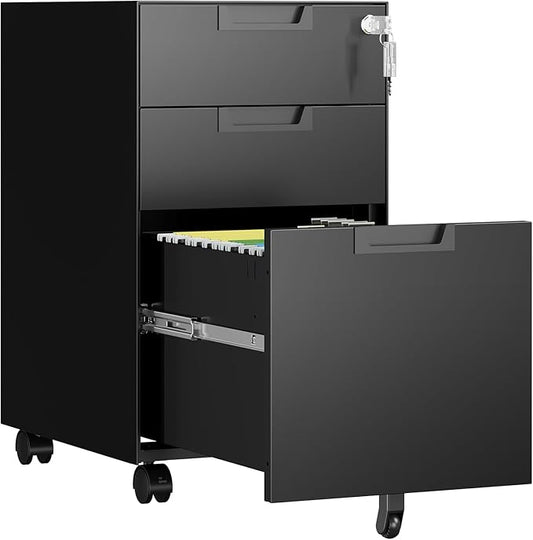 3 Drawer File Cabinet with Lock, Fully Assembled Metal Mobile Filing Cabinets