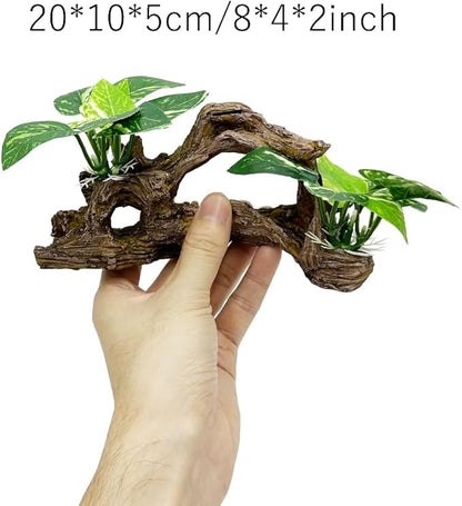 Smoothedo-Pets Fish Tank Decorations Aquarium Decor Ornaments Betta Silk Leaf pad Hammock Artifical Driftwood Cave Goldfish Bowl Accessories (Type-E)