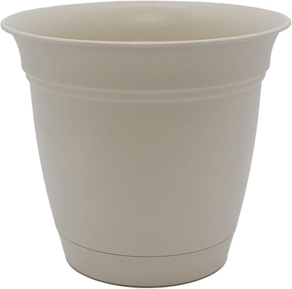 The HC Companies Eclipse Round Planter with Saucer - Outdoor & Indoor Plant Pot with Drainage Holes - Lightweight, UV-Resistant Plastic Pots for Plants, Flowers & Herbs (16" Cottage Stone, Pack of 1)