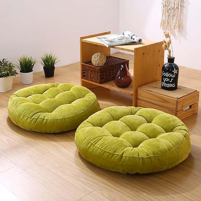 Gfobip Meditation Floor Pillow Set of 2 Large Round Floor Cushions for Adults Tufted Corduroy Floor Seat Pillows Cushion for Living Room,Grass Green 16.5" Lx16.5 Wx3 H