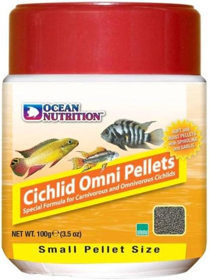 Ocean Nutrition Fish Food - Cichlid Pellets, High Protein (41%) Soft Moist Sinking Pellets for Omnivorous Predatory Cichlids - Enhances Color & Growth, 3.5 oz (100 g), Small Pellet