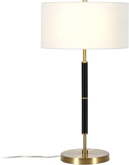 Henn&Hart 25" Tall 2-Light Table Lamp with Fabric Shade in Black/Brass/White, Lamp, Desk Lamp for Home or Office