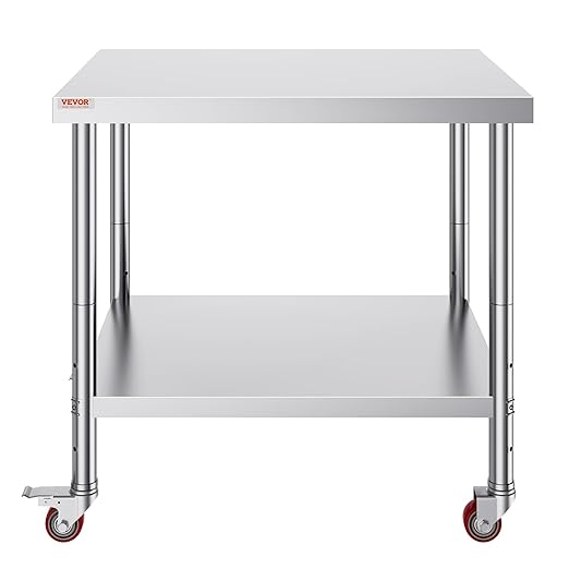 Vevor 30x36x34 Inch Stainless Steel Work Table 3-Stage Adjustable Shelf with 4 Wheels Heavy Duty Commercial Food Prep Worktable with Brake for Kitchen Prep Work : Everything Else