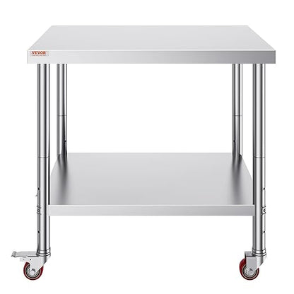 Vevor 30x36x34 Inch Stainless Steel Work Table 3-Stage Adjustable Shelf with 4 Wheels Heavy Duty Commercial Food Prep Worktable with Brake for Kitchen Prep Work : Everything Else