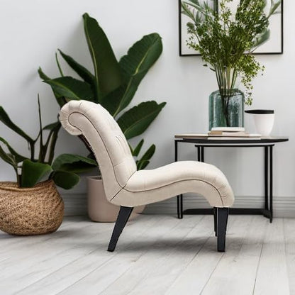 Yongqiang Accent Chair for Bedroom Living Room Chairs Tufted Upholstered Lounge Chair with Wood Legs Linen Fabric
