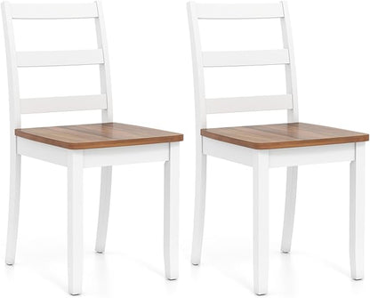 Giantex Dining Chairs, Wooden Armless Kitchen Chairs with Solid Rubber Wood Legs, Farmhouse Ladder Back Dining Chairs for Dining Room (2, White+Brown)