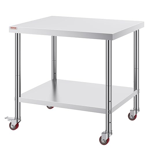 Vevor 30x36x34 Inch Stainless Steel Work Table 3-Stage Adjustable Shelf with 4 Wheels Heavy Duty Commercial Food Prep Worktable with Brake for Kitchen Prep Work : Everything Else