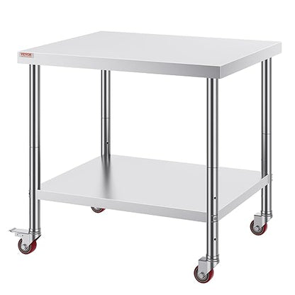 Vevor 30x36x34 Inch Stainless Steel Work Table 3-Stage Adjustable Shelf with 4 Wheels Heavy Duty Commercial Food Prep Worktable with Brake for Kitchen Prep Work : Everything Else