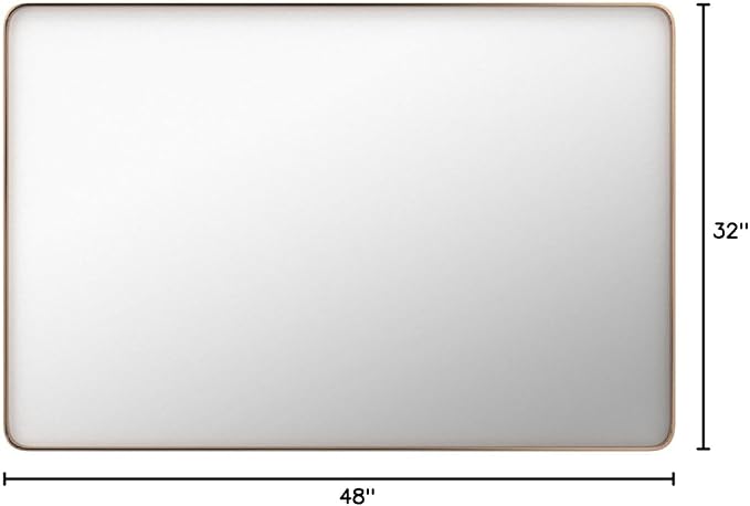 LOAAO 48”X32” Gold Bathroom Mirror, Rounded Rectangle Gold Frame Mirror