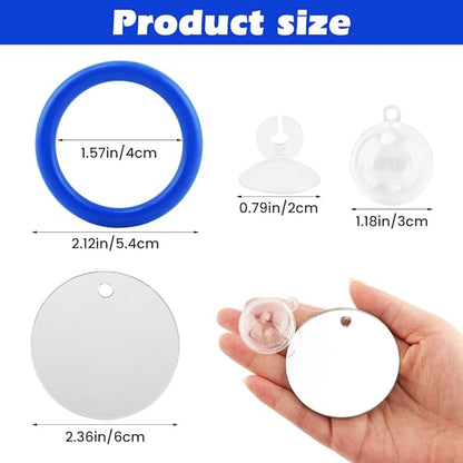 2pcs Bettas Fish Enrichment Toys Ring, with Mirror/Floating Ball, Exercise Floating Mirrors and Training Ring for Fish Tank, Aquarium Feeding Rings Accessories