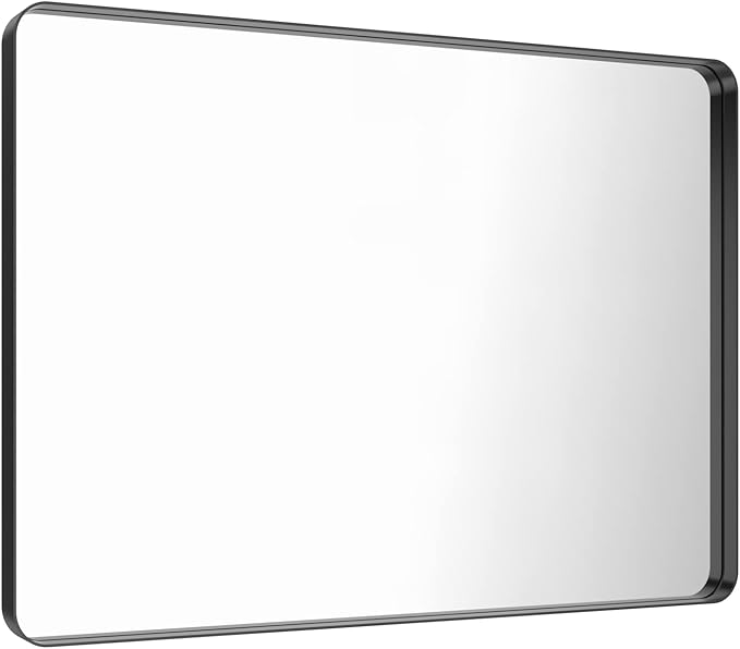 LOAAO 48X30 Inch Black Metal Framed Bathroom Mirror