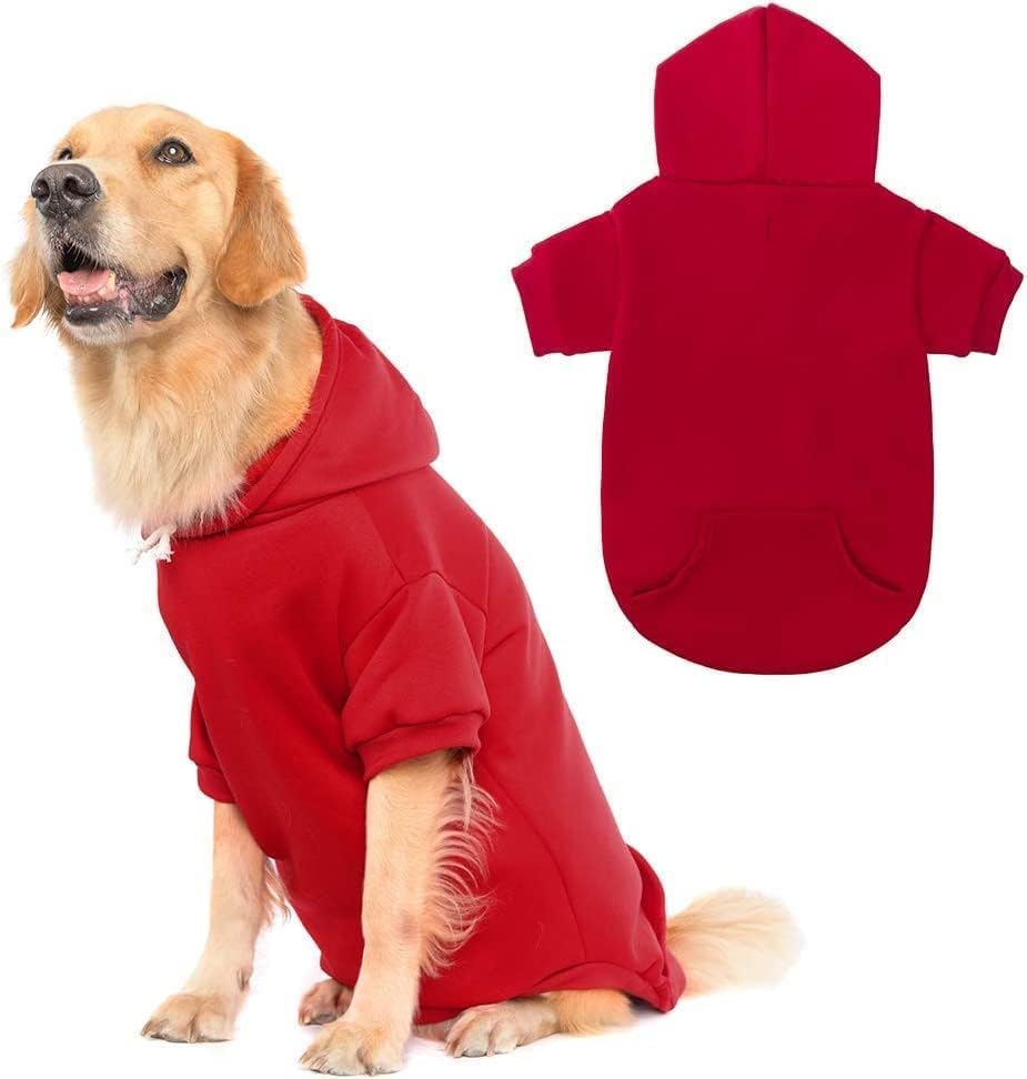 KOOLTAIL Basic Dog Hoodie - Soft and Warm Dog Hoodie Sweater with Leash Hole and Pocket, Dog Winter Coat, Cold Weather Clothes Sweatshirt for Small Medium Large Dogs Puppy Cat Boys Girls Red XL/XXL
