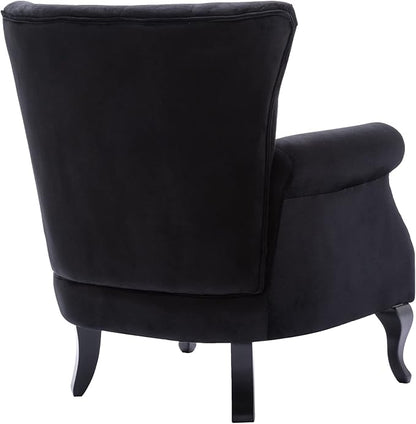 DM Furniture Set of 2 Mid-Century Modern Accent Chair, Velvet Armchair w/Tufted Back/Wood Legs, Upholstered Lounge Arm Chair Single Sofa for Living Room Bedroom, Black